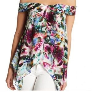 Nicole Miller Artelier Off-the-Shoulder Silk Floral Top P/XS
